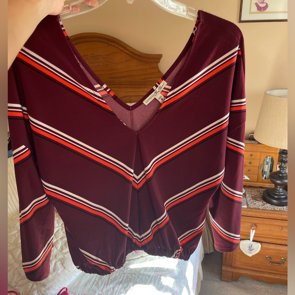 Express maroon and stripped long cropped top